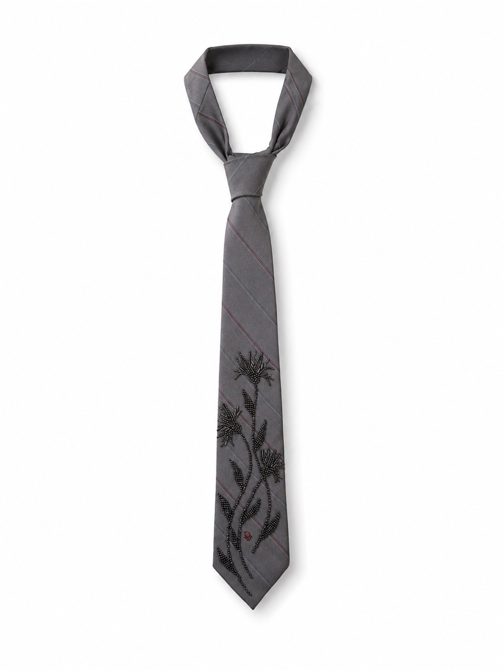 Dior Charcoal Gray Embroidered Tie with Subtle Pattern - Picture 3 of 10